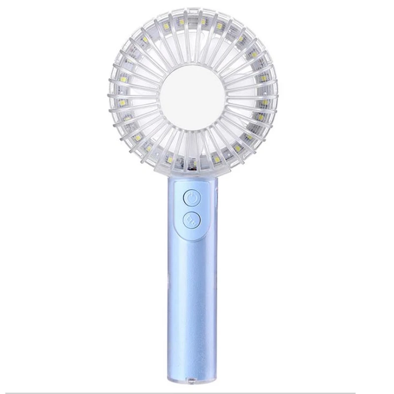 

Portable Crystal Fan Mini Usb Night Light Fan Creative Handheld Mirror Small Fan(Blue)