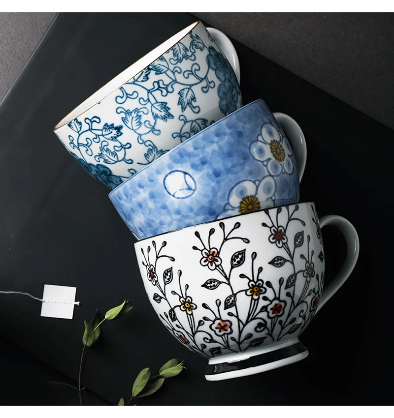 400ml Ceramic Coffee Mug Large Tea Cup Lovely Flower Hand Painted Breakfast Milk Tea Mug Porcelain Latte Coffee Cups Gift Drinkware  (8-1)