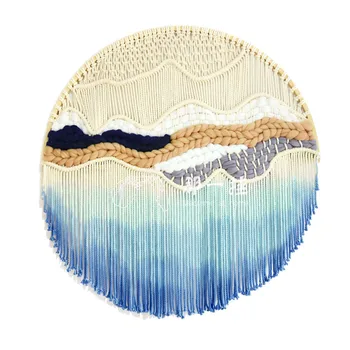

The hand-woven circular tapestry hangs against the backdrop of a (wall) hanging homestay Background decoration