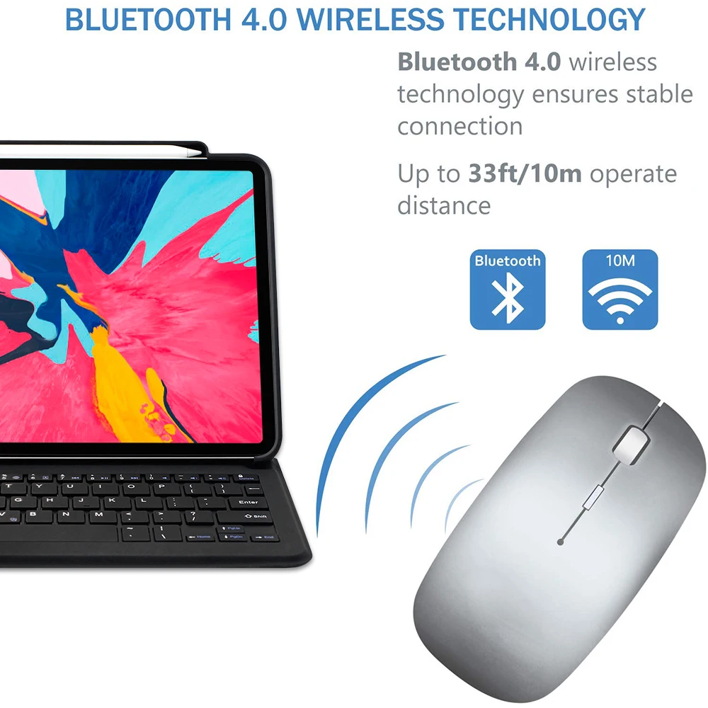 4,0 Беспроводная мышь для iPad Pro 11 12,9 10,5 Air 3 9,7 дюймов планшеты Bluetooth тихий геймер мышь для подзарядки