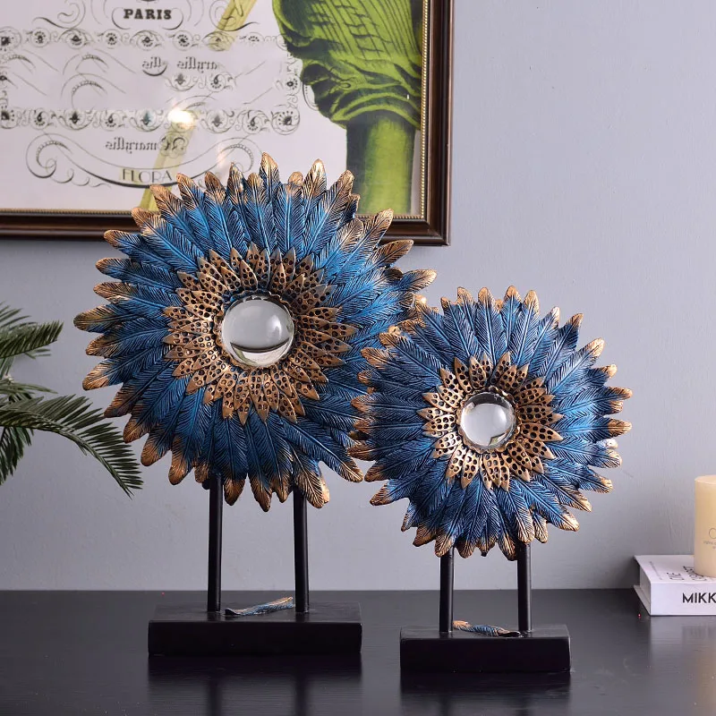 

Creative Crystal Ball Surrounded by Feathers Home Decor Accessories Figurine Living Room Ornament Objects Office Resin Gift