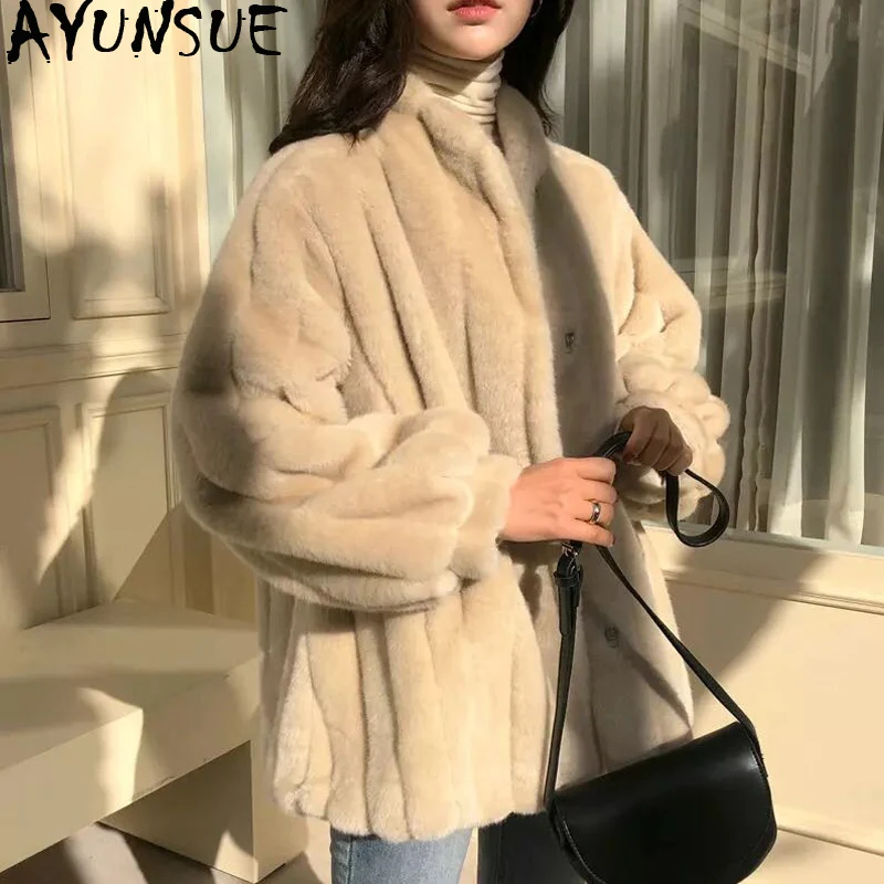 AYUNSUE, новинка, женское меховое пальто, Корейская Меховая куртка для женщин, пальто из искусственного меха, зима-осень, Меховая куртка для женщин, Chaquetas Mujer KJ3605