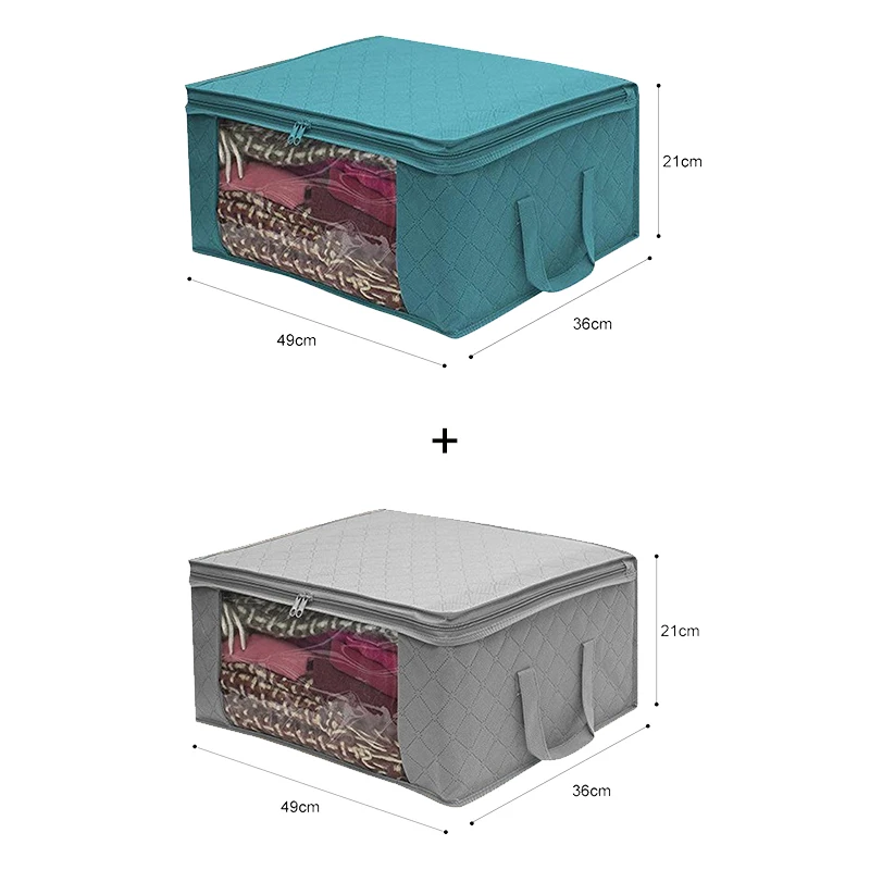 Blue and Gray 2pcs Складной ящик для хранения одежды, корзина с ручками, шкаф на молнии, сумка для хранения, нетканый материал, органайзер для одежды - Цвет: Blue and Gray 2pcs