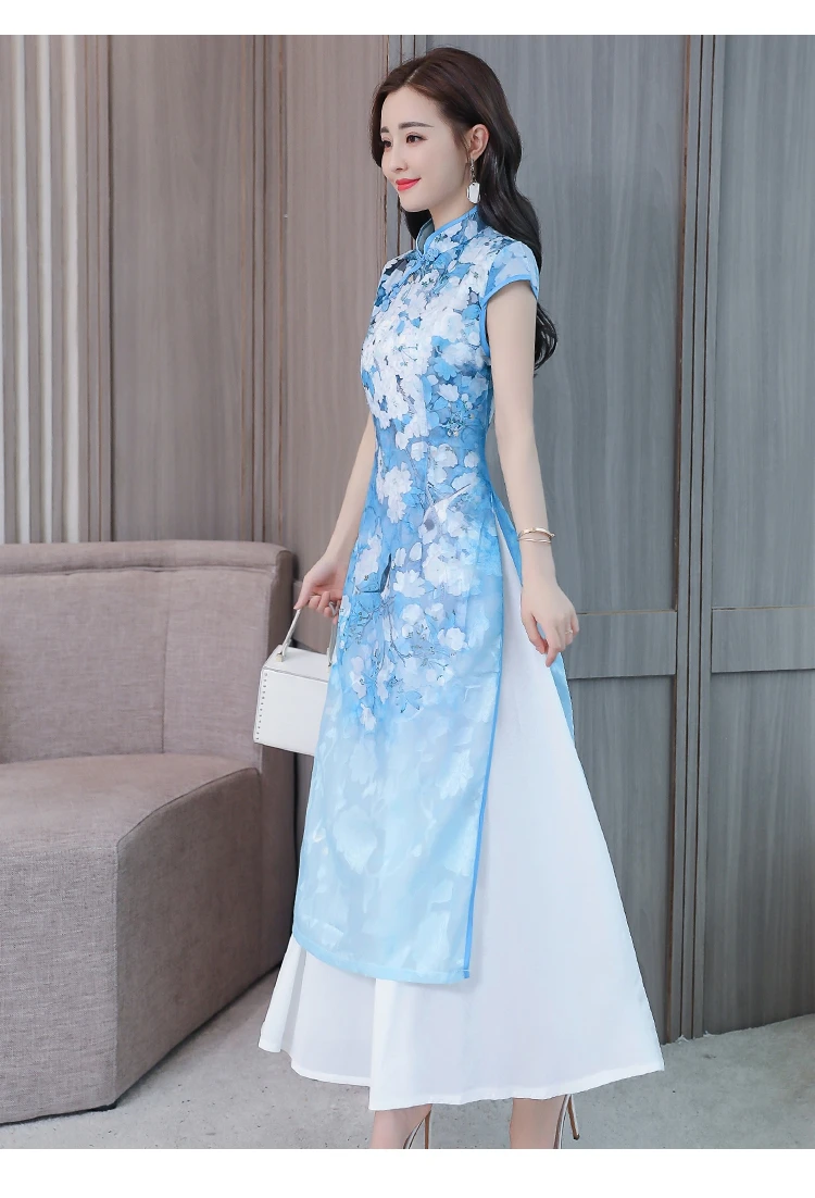 Летнее платье Ципао с короткими рукавами Cheongsam aidao