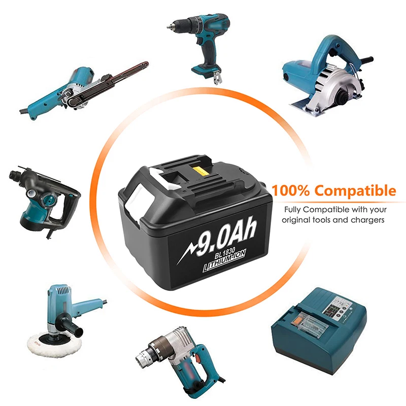Bateria de Lítio-íon Bateria de Substituição para Makita Bateria Recarregável 9000mah Bl1880 Bl1860 Bl1850 Bl1860b L70 Bl1830 18v 9a - Image 6