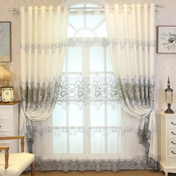 

Peony Embroidered Curtains, Window Curtains for A Living Room Bedroom Bay Window Balcony Floor European Stylen .