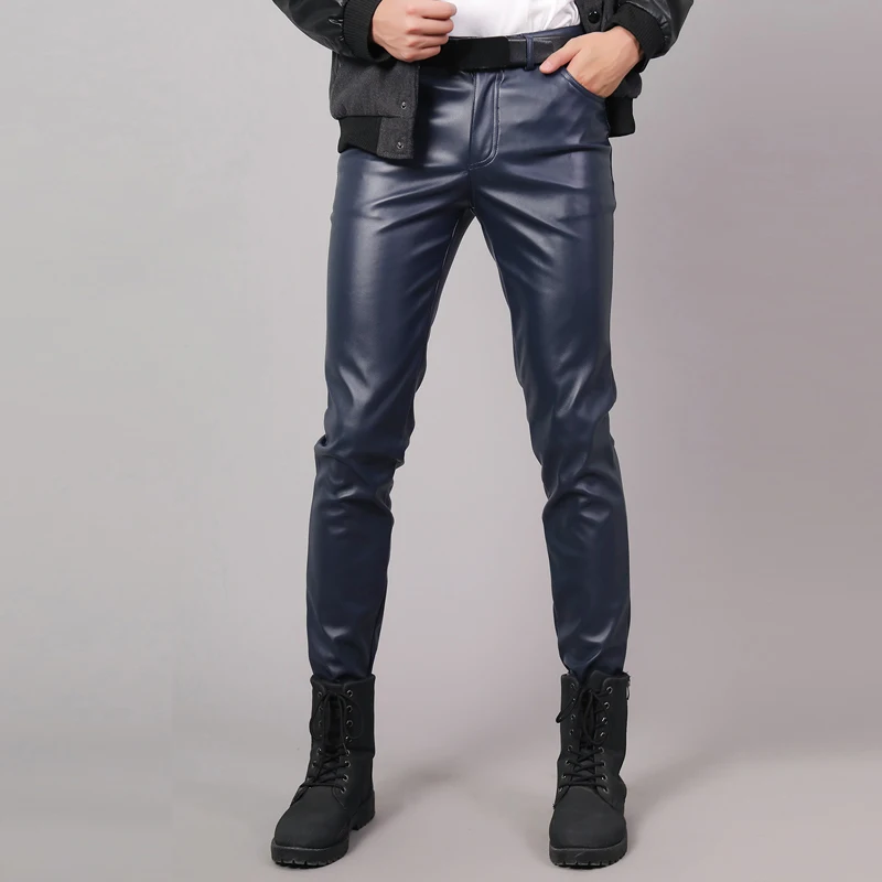 Thoshine Brand Spring Autumn Men Leather Pants Slim Fit Elastic Style Male Fashion PU Leather Trousers Punk Cosplay Dance Pants Thoshine Brand Spring Autumn Men Leather Pants Slim Fit Elastic Style Male Fashion PU Leather Trousers Punk Cosplay Dance Pants