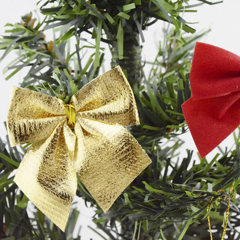 12 шт. красивые золотые банты, рождественские украшения для елок, вечерние украшения с красными бантами, Новогодние рождественские украшения для дома