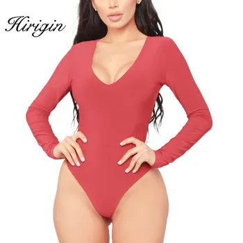 

Women Bodysuit V Neck Long Sleeve Slim Skinny Bodysuits Rompers Womens Jumpsuits High Stretch Leotard Body Tops Romper Jumpsuit