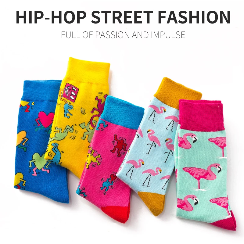 Креативные мужские модные Harajuku Kawaii Happy длинные хлопковые носки женские