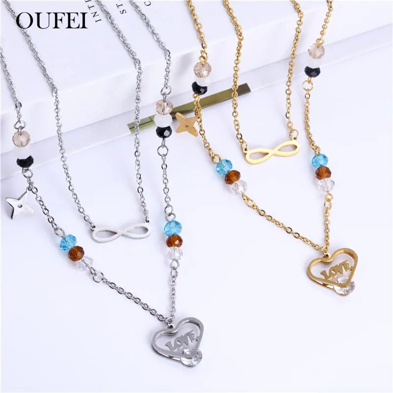 OUFEI Heart Multi Layer Necklac Earrings Set Stainless Steel Jewelry Woman Accessories Charms 2020 Fashion Free Shipping | Украшения и