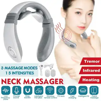 

Wireless Neck Massager Cervical Infrared Heating Vibration Massage 3 Massage Modes 15 Intensities Relax Machine USB Charging