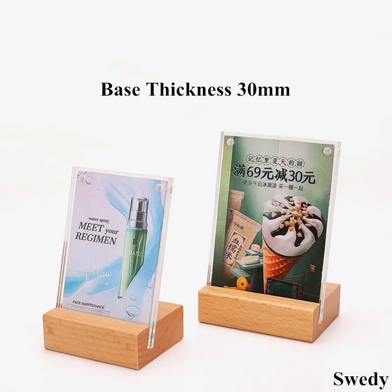 A6 100X150MM Acrylic Poster Menu Holder Display Stand Upright Tables Hotel Conference Wood Sign Holder Frame 21 29 7 a4 upright acrylic magnetic label holder stand poster banner menu list frame advertising sign holder display stand