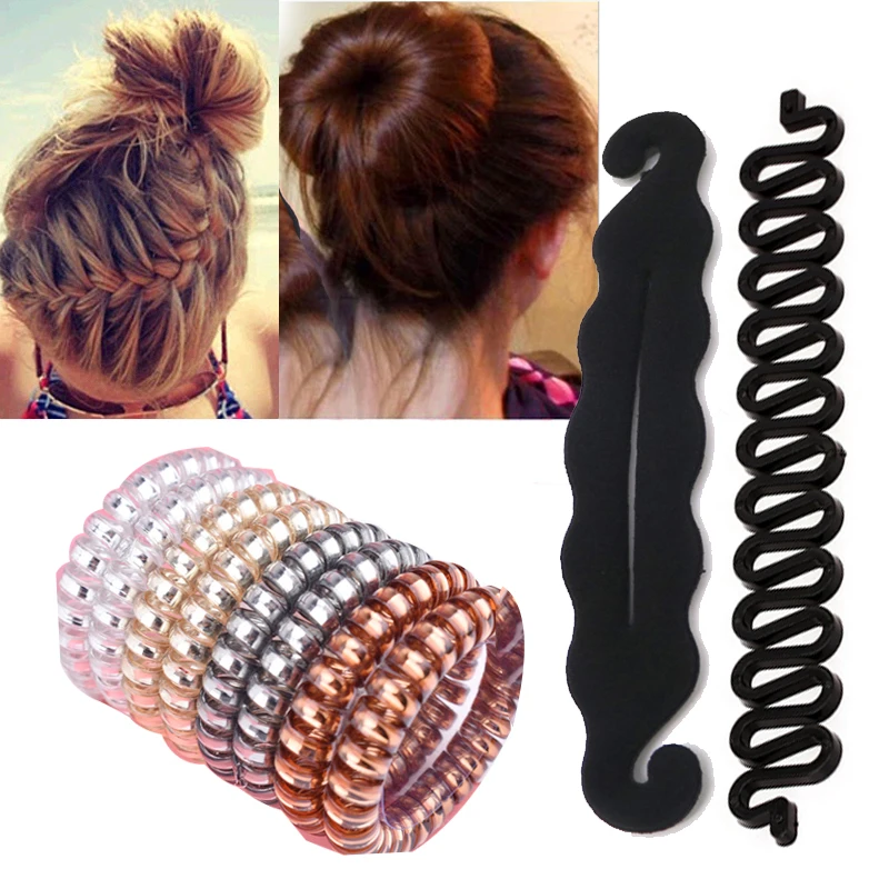 

DIY Hair Accessories Twist Braiding Sponge Hair Bun Maker Tie Gum Scrunchies Telephone Wire Elastic Hair Bands Hairstyle Tools
