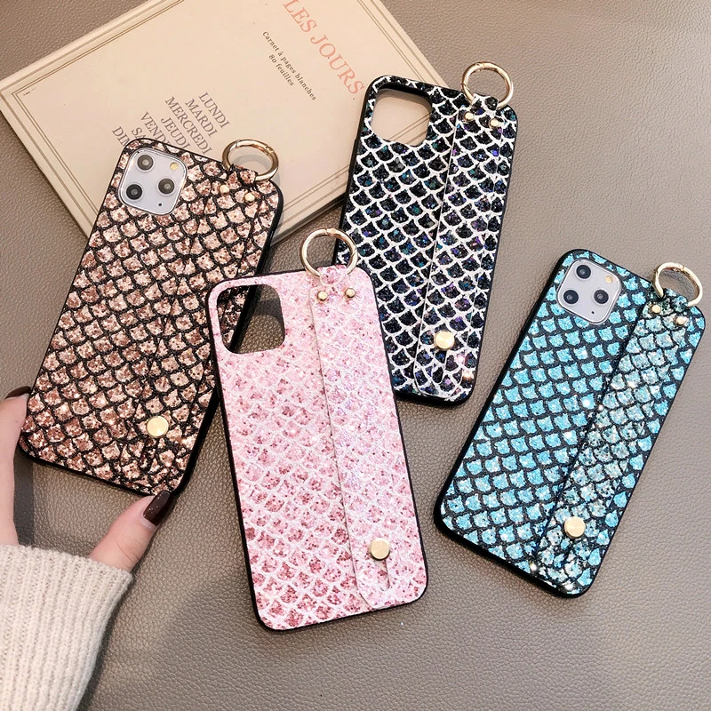 

Glitter fish scale pattern Case For Samsung Galaxy A50 A60 A70 A80 A10E Wristband Case For Galaxy S8 S9 Plus Note 9 10 Case Cove