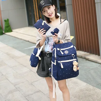 

2019 New Style Canvas Backpack Leisure Student Schoolbag Travel Backpack 5-piece Set
