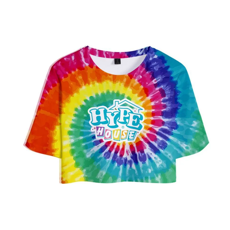 Футболка унисекс с надписью The Hype House на открытом пупке топ круглым вырезом и