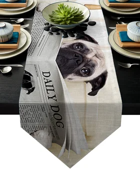 

Funny Newspaper Dog Table Runner Table Flag Home Party Decorative Tablecloth Table Runners for Wedding