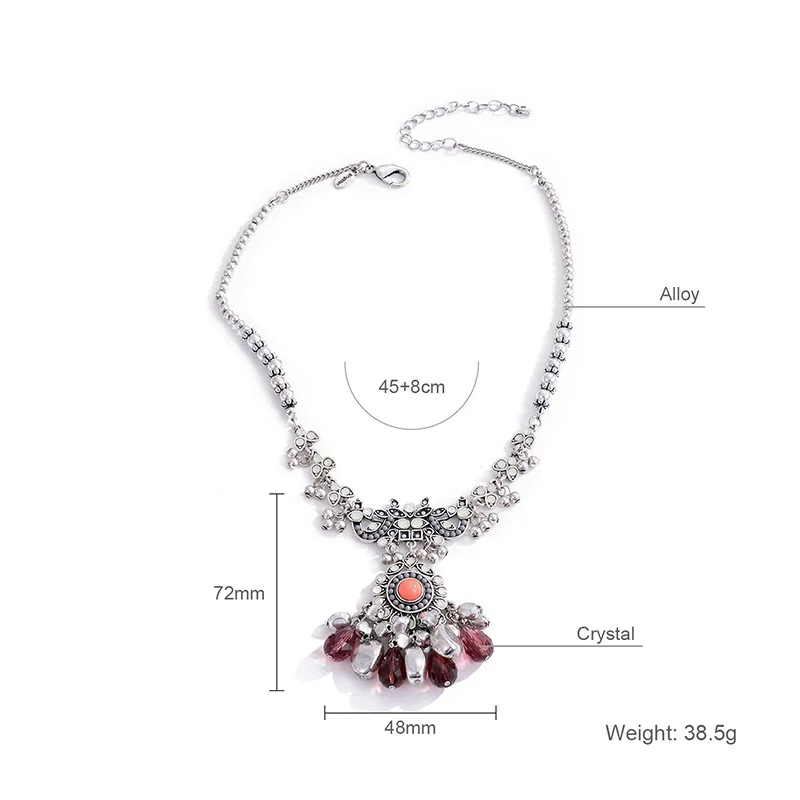 Shineland Bohemian Fashion Ethnic Collares Vintage Beads Crystal Tassel Pendant Necklace Earrings For Women Jewelry Set Cheap
