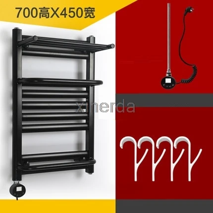 700x450mm black QSBL-01 Полотенца теплее с низким содержанием углерода Сталь с подогревом Полотенца рельс постоянного Температура электрическое отопление сушильная Полотенца стеллаж для выставки товаров 110 V/220 V - Цвет: 700x450mm black