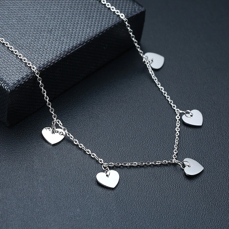 523 silver necklace Нержавеющая сталь Сердце колье ожерелье в Золотой Серебряный тон женский Шарм Подвеска-сердце - Окраска металла: 523 silver necklace