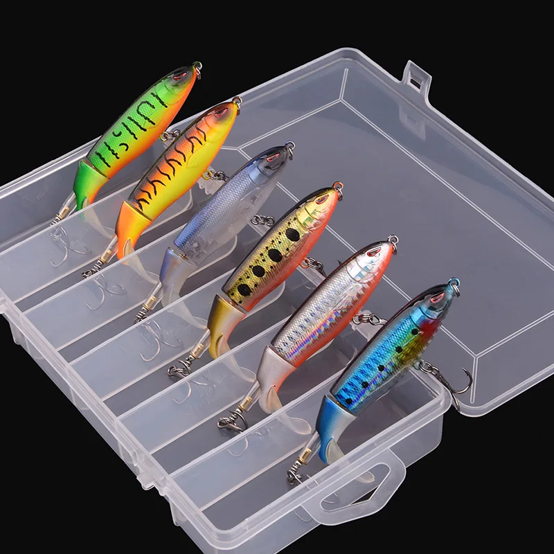 

6Pcs with Box Whopper Plopper 100Mm 13G Floating Popper Fishing Lure Artificial Hard Bait Wobbler Rotating Tail Fishing Tackle