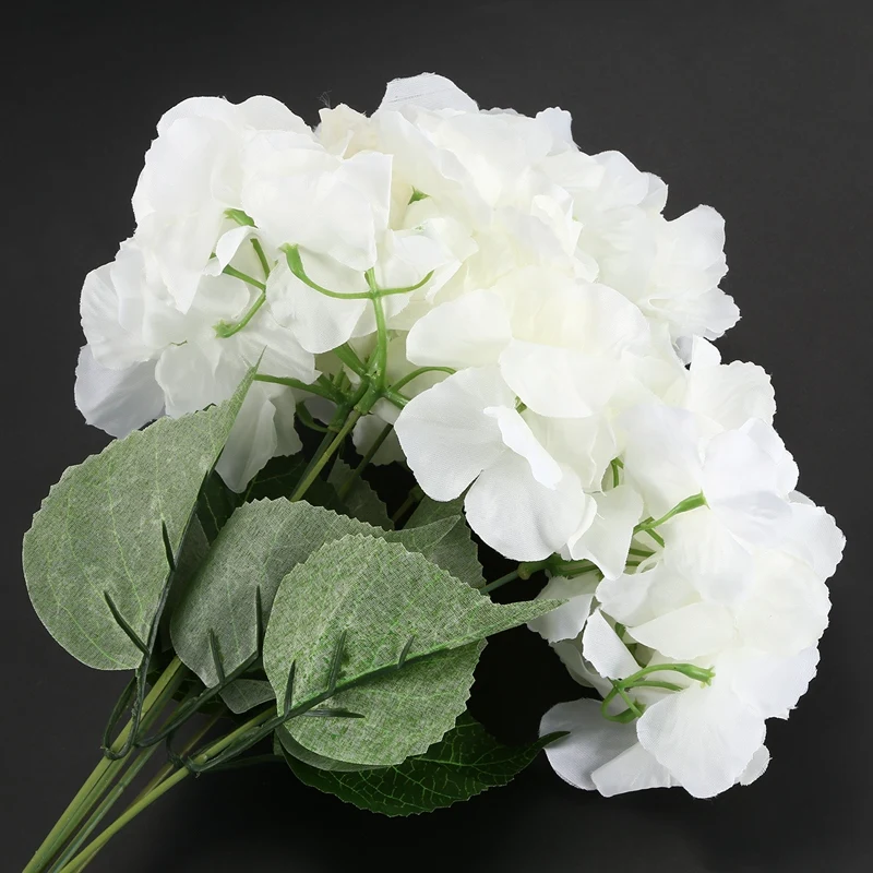 Artificial Hydrangea Flower 5 Big Heads Bouquet(Diameter 7" each head) Creamy white