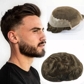 

French Lace with Skin Poly Men Toupee Lace Front Men Wig Replacement System Human Hair Hairpieces Breathable Toupee for Men