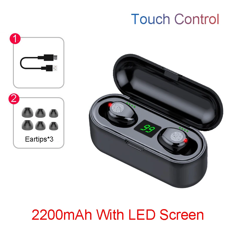 LED Touch Black 8D с сенсорным экраном с сенсорным Управление 5,0 наушники-вкладыши TWS bluetooth наушники, беспроводные, наушники, свободные руки, наушники для Xiaomi auriculares bluetooth Inalámbrico - Цвет: LED Touch Black