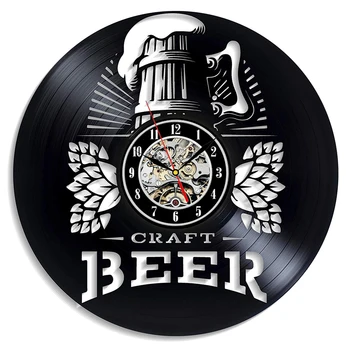 

Beer Vinyl Record Wall Clock Modern Design Decorative Bar 3D Watch A Bottle of Beer Vintage Vinyl Wall Clocks Home Decor