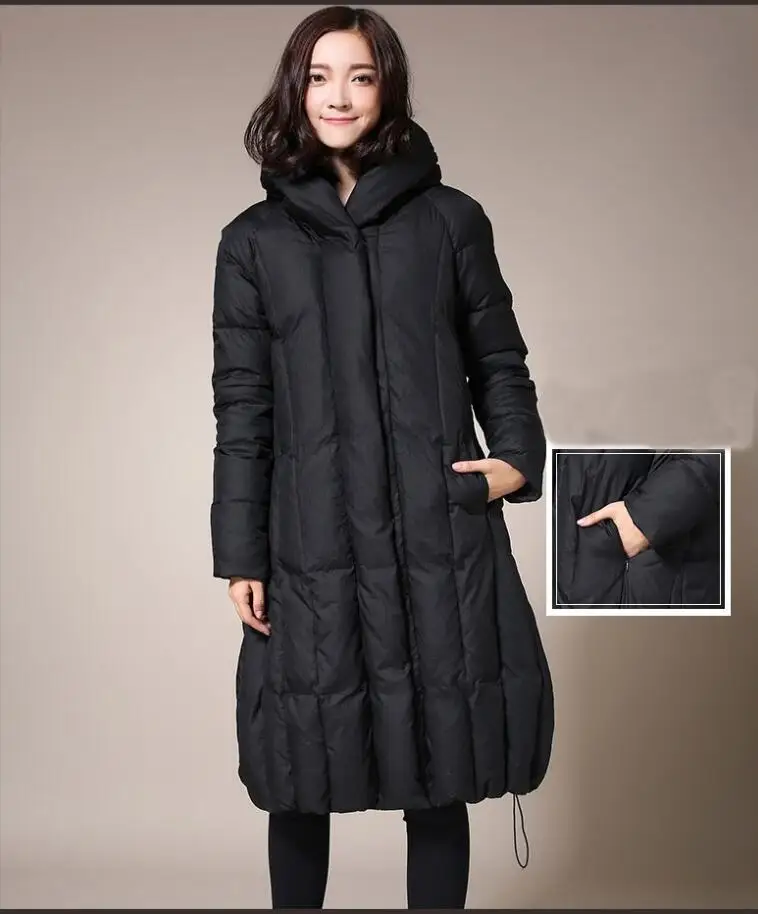 Grande taille nouvelle decontracté A capuche femmes vestes d'hiver longue section etait mince hiver froid essentiel parkas - Цвет: Черный