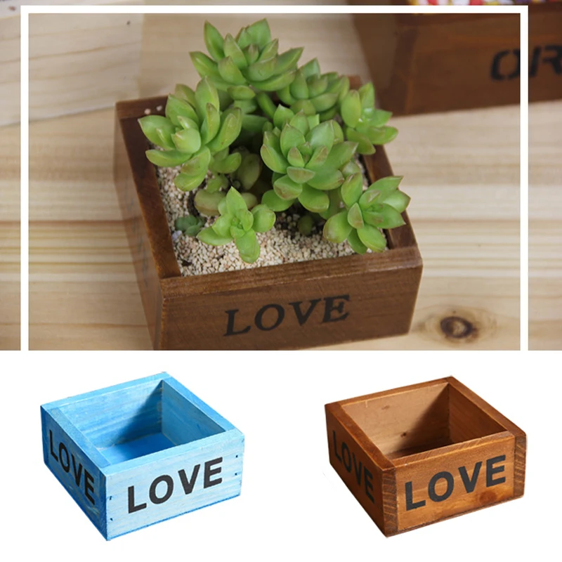 LoVE Professional Retro Small Wooden Box Pot Culture Potted Case Decor Potting Home Office Desktop