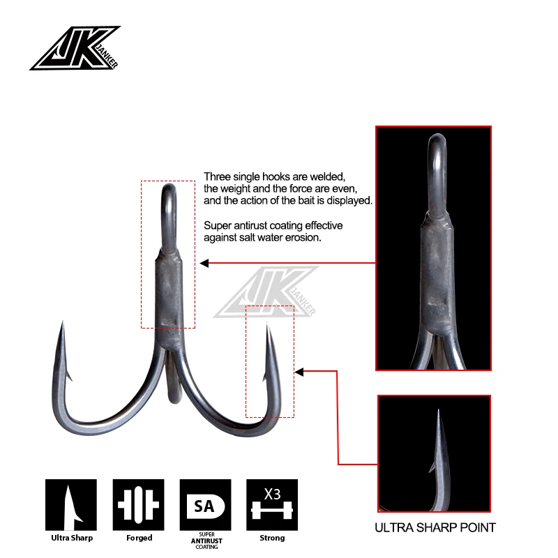 BKK Hooks Fangs-63 UA Treble Hook Size 3/0 5 Pack