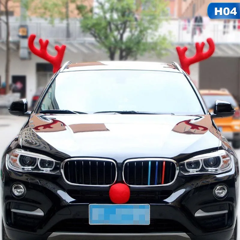 Автомобиль Рождество оленьи рога красный Rudolph нос Декор костюм набор украшения автомобиля - Название цвета: 04