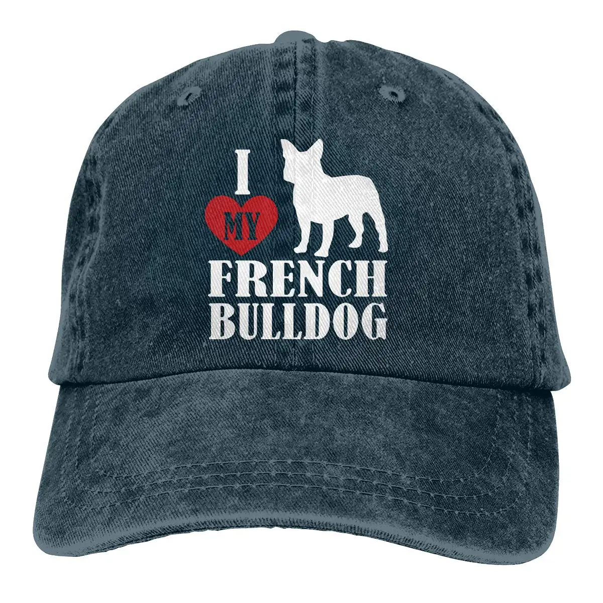 Мужская и женская Регулируемая хлопковая джинсовая бейсбольная кепка I Love My French Bulldog Dad Hat