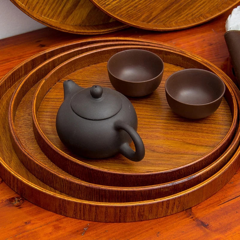 

Natural Wooden Round Plate Tea Fruit Food Bakery Serving Tray Dishes Platter