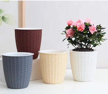 

Imitation Rattan Plant Flower Holder Automatic Water Absorption Cotton Rope Lazy Flower Pot Household Creative Plastic Balcony Garden Bonsai Container Home Decor