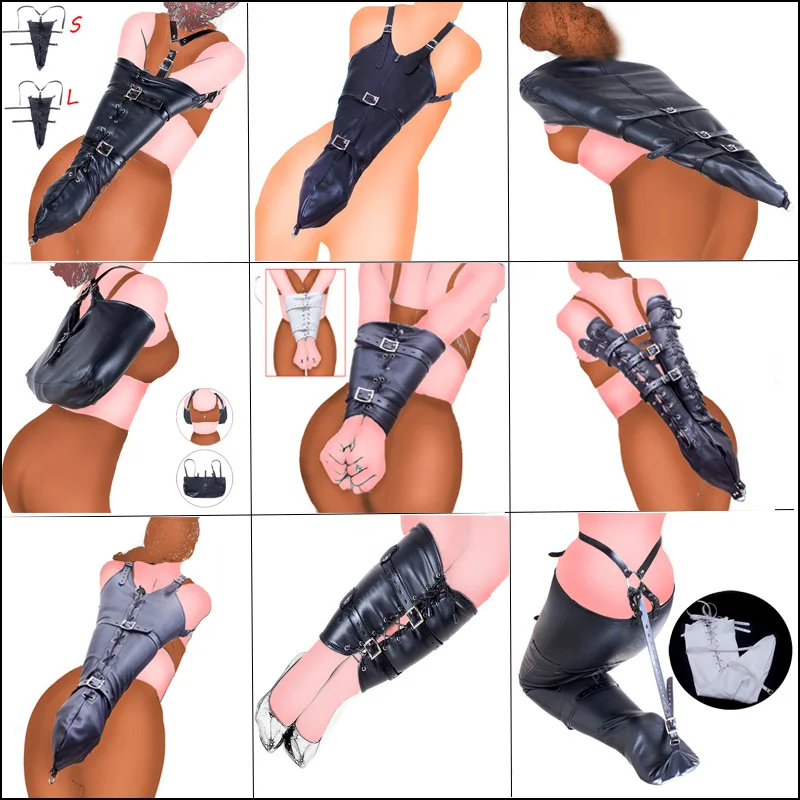 Sex Bondage Toys BDSM Bondage Leg/Arm Binder Behind Back Straight Jacket SM Leather Armbinder Restraint Slave Lockable Glove Shoulder Straps