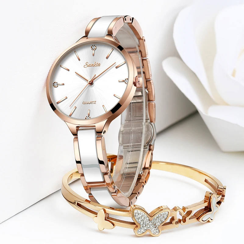Sunkta Women Watch Ceramic Watch Women Simple Diamond Clock Casual Fashion Watch Sport Waterproof-2