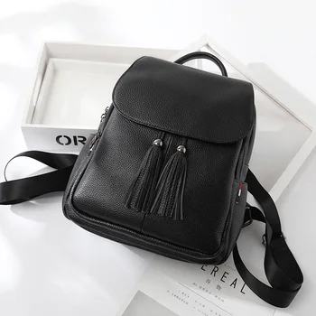 

Genuine leather backpack 2020 fashion High Quality tassel shoulder bag first layer cowhide large capacity bag Travel backpack