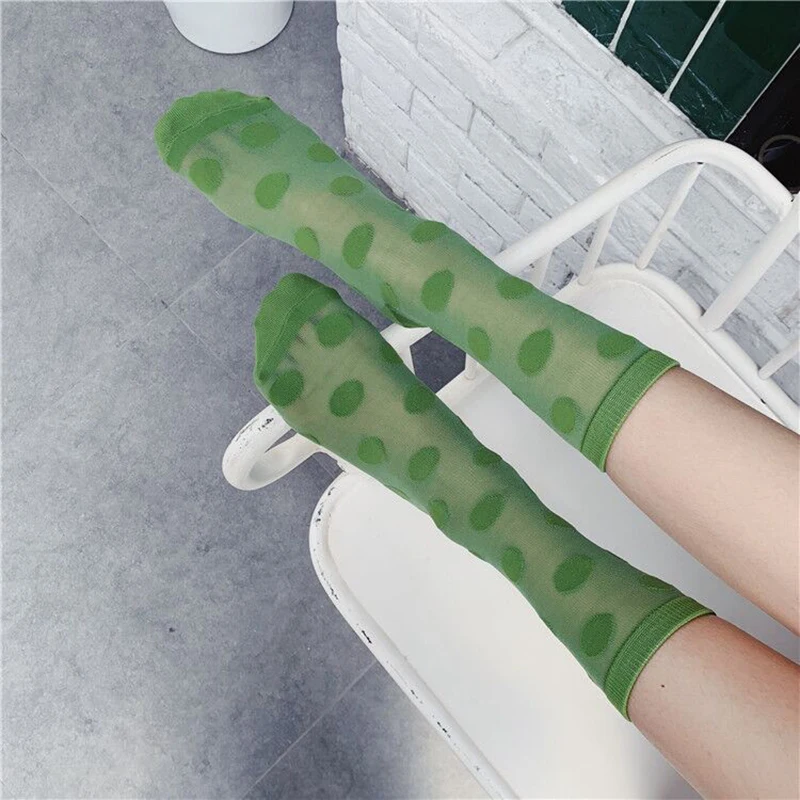 

6 Colors Vintage Dot Patterned Thin Short Socks Women Colored Funny Socks High Summer Transparent Cute Neon Socks Hipster Sox
