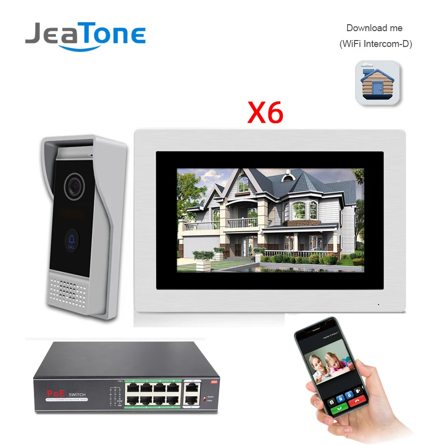 7'' WIFI IP Video Door Phone Intercom Door Bell Villa Access Control System Touch Screen Motion Detection 1 to 6 with POE Switch 7'' WIFI IP Video Door Phone Intercom Door Bell Villa Access Control System Touch Screen Motion Detection 1 to 6 with POE Switch
