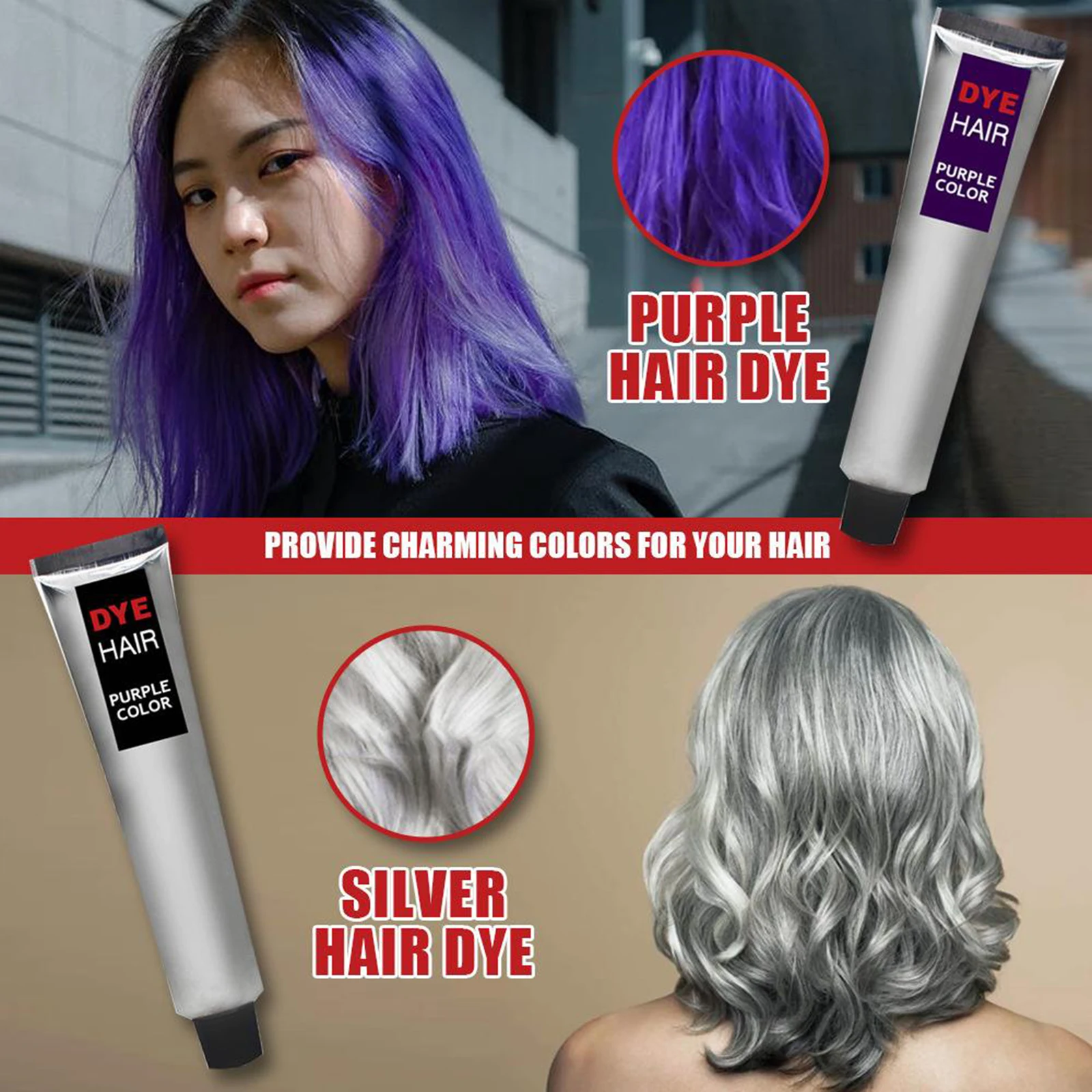 Unisex Gray Hair Dye Cream , DIY Fashion Permanent Light Gray Silver Color Super Hair Dye Cream 100ml