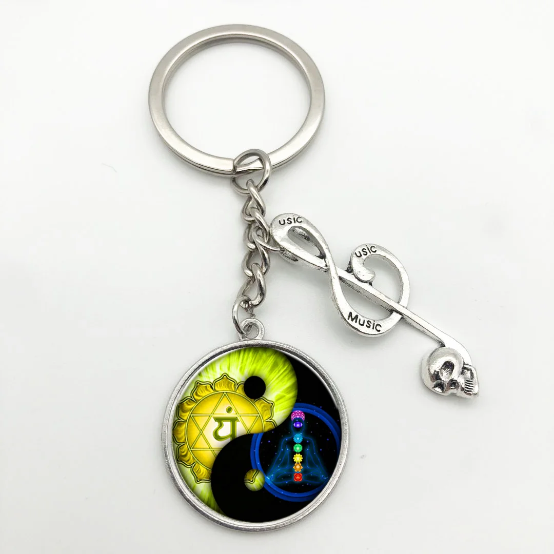 

Note Keychain Yin Yang Tai Chi Glass Pendant Keychain