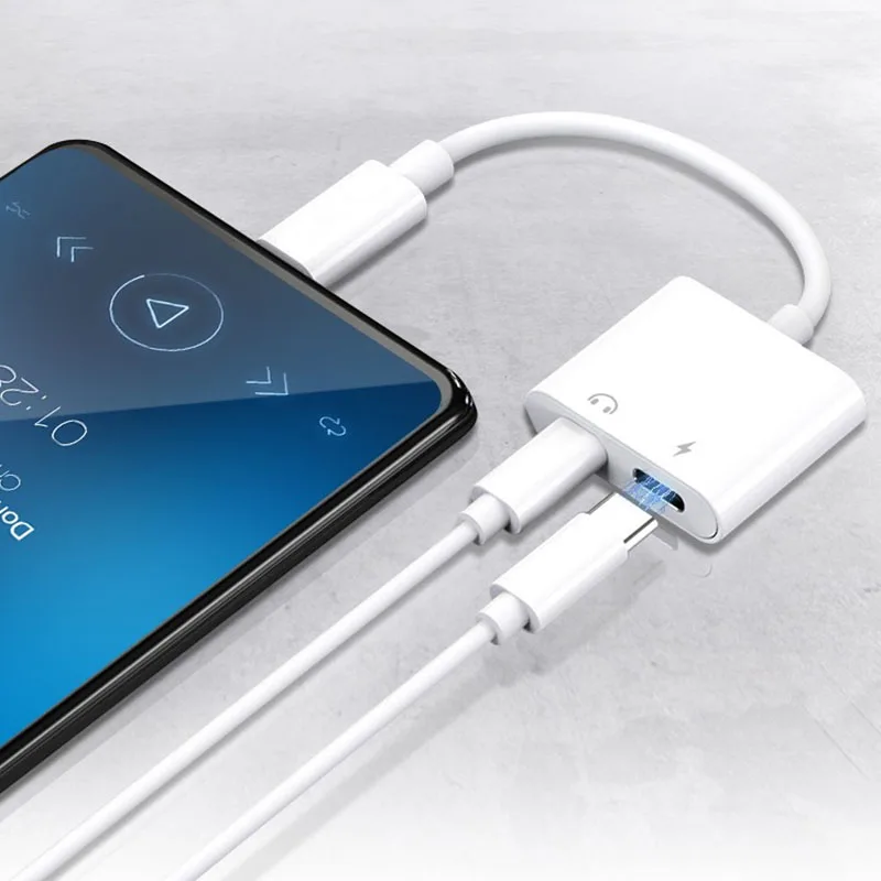 New 2 in 1 Type C to 3 5mm Charger Audio Adapter Headphone Jack Portable USB Cable DOM668