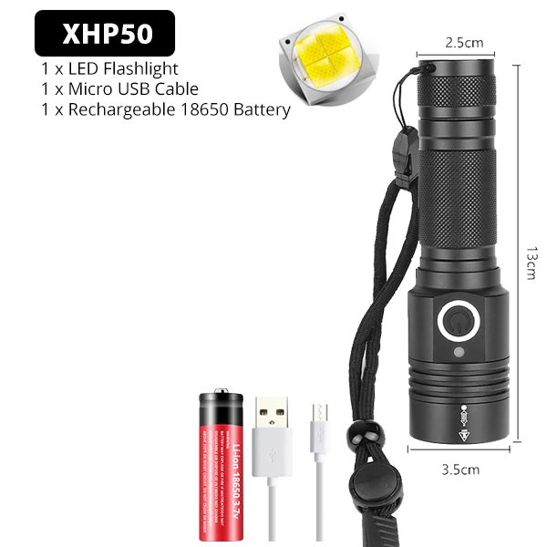 Яркий светодиодный фонарь XHP50, тактический фонарь, USB Перезаряжаемый, Linterna, водонепроницаемая лампа, яркий фонарь, с батареей 18650 - Испускаемый цвет: Package B