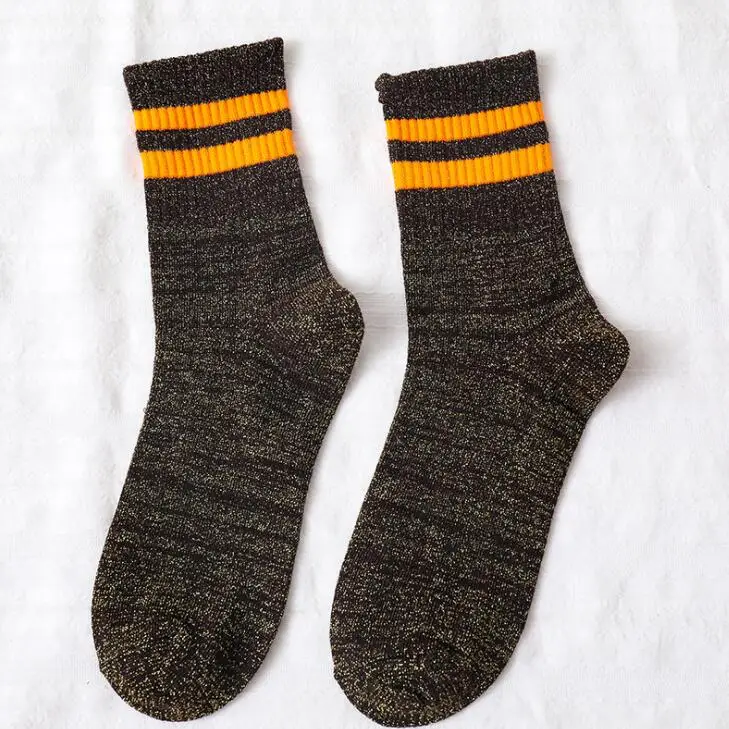 Coffee Women Solid Metallic Sport Socks Lurex Ankle Sock with 2 Stripes on Cuff Girls Striped Short Winter Socks 5 pairs/ lot AL147SC - Цвет: Coffee