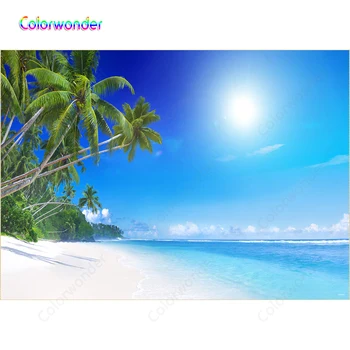 

Colorwonder Hawaiian Summer Holiday Style Photography Backgrounds Green Trees Blue Sky Beavh View Backdrops for Wedding Photo