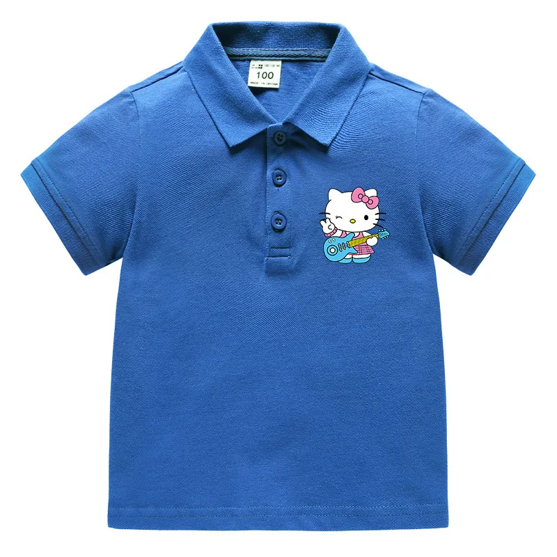 thumbnail image 1 of Hello Kitty, nueva chica, uniforme escolar con solapa de dibujos animados, Tops para niños, POLO coreano de verano para niños, Camiseta de algodón de media manga para bebé, 1 of 5