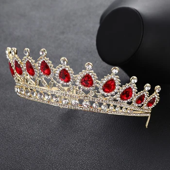 

2020 New AB Green Red Blue Crystal Tiaras Gold Rhinestone Pageant Crowns With Comb Baroque Wedding Hair Jewelry Accessories